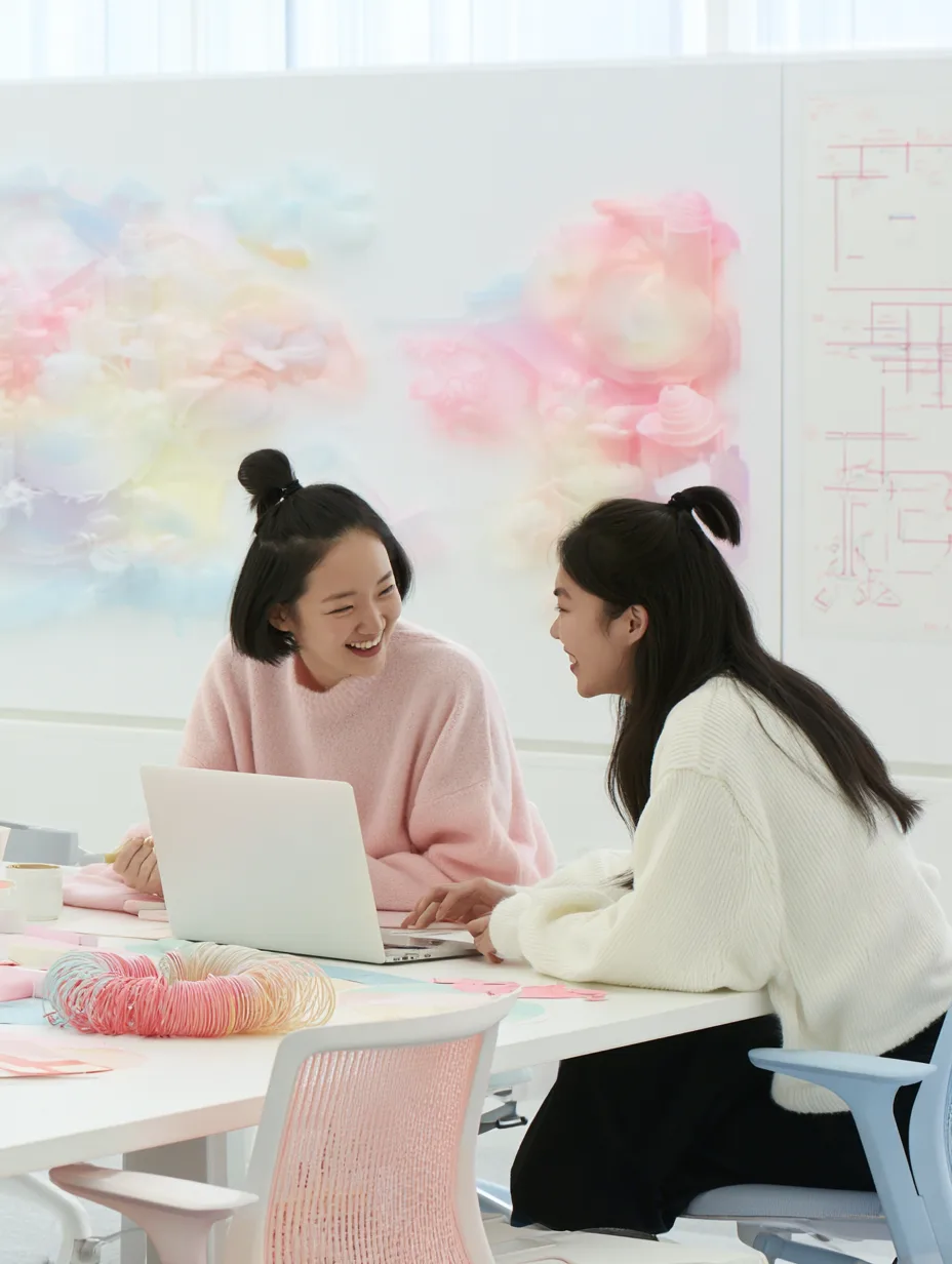 Two members of the softcraft team talking through a project at a desk